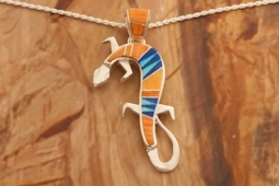 Calvin Begay Genuine Spiny Oyster Shell Sterling Silver Gecko Pendant